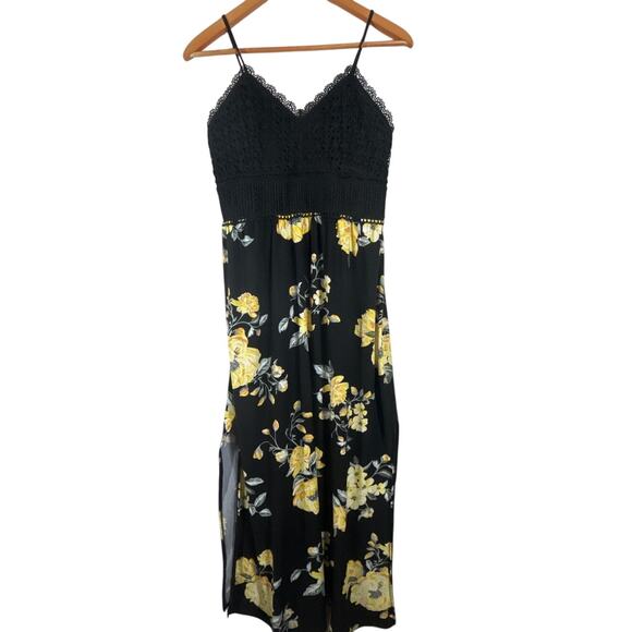 No Boundaries Dresses & Skirts - NoBo No Boundaries Maxi Dress 11 12 Black Yellow Floral Lace Babydoll Crochet